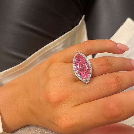 Sormus Ovaali Pinkki 925 hopea