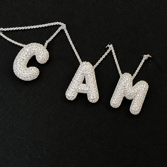 Pendant – Letter C, A, M – Rhodium Plated Sterling Silver
